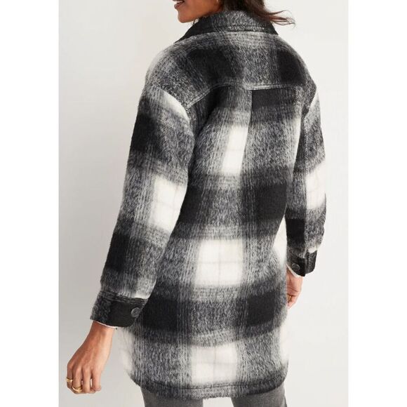 Old Navy Women's Sz 3X Black Plaid Printed Flannel Long Utility Shacket - Picture 15 of 15